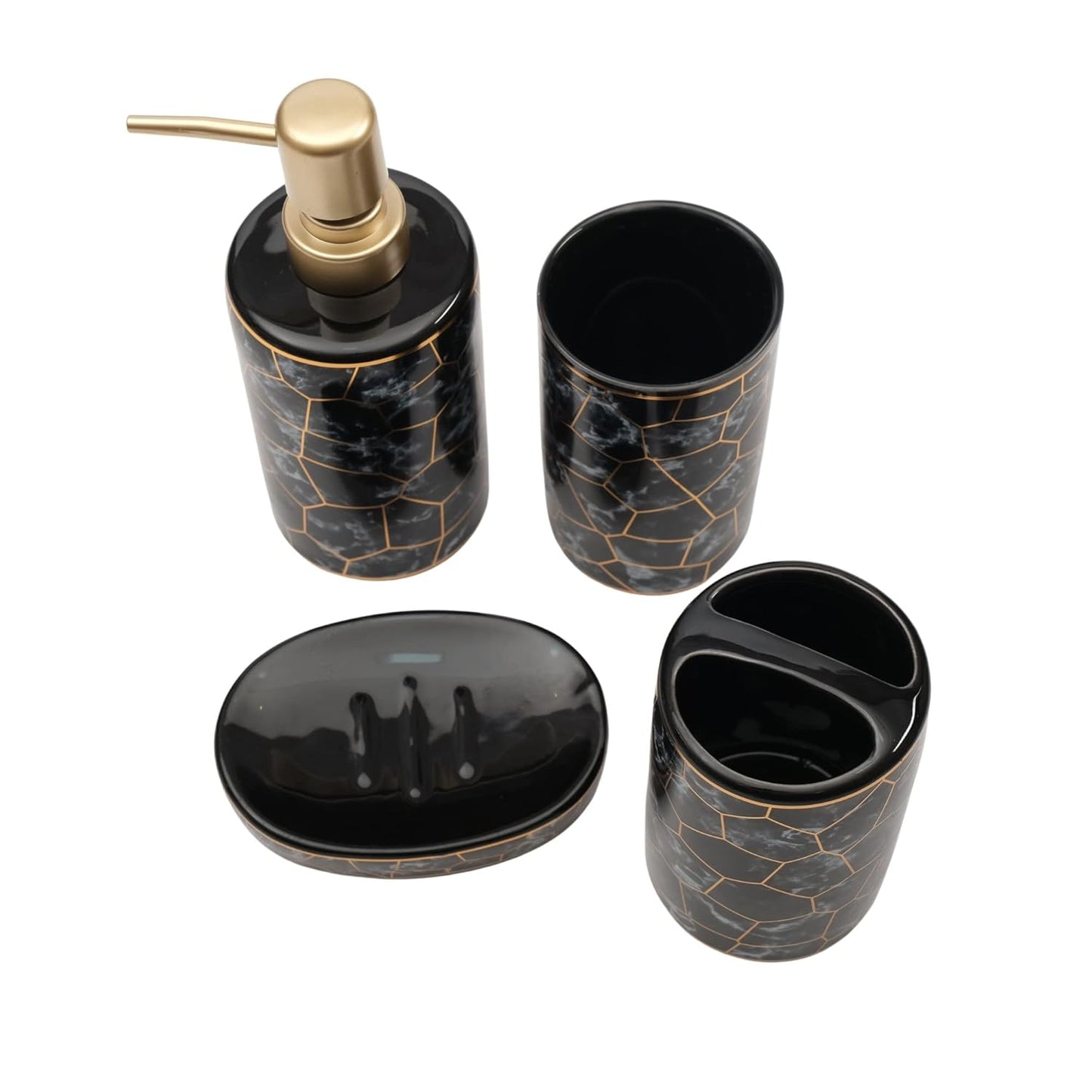 MarbellaStone™ Noir Marble Set | 4-Piece Luxury Bathroom Organizer
